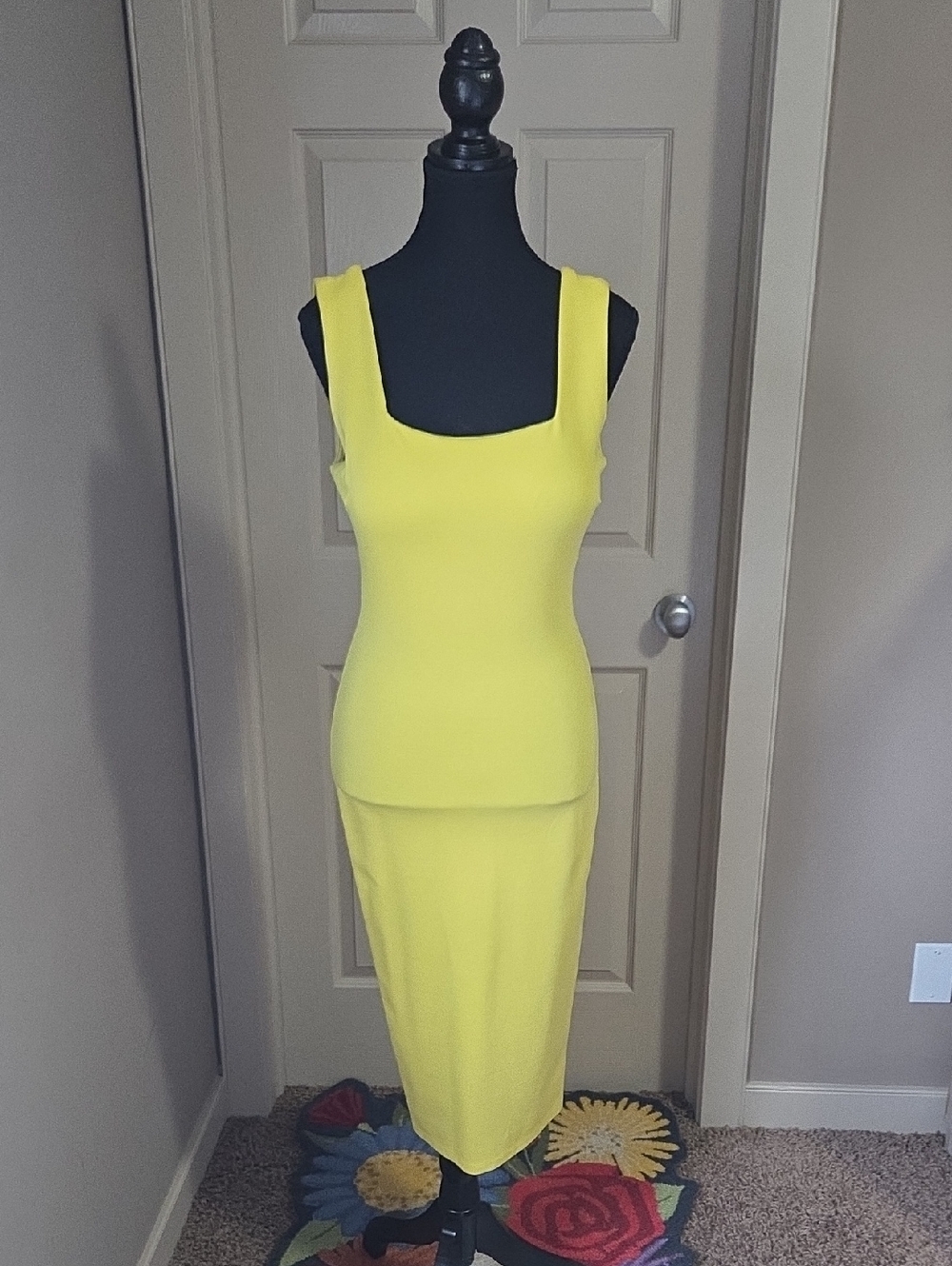 Va Va Voom Bright Yellow Square-Neck Tank Midi Dress